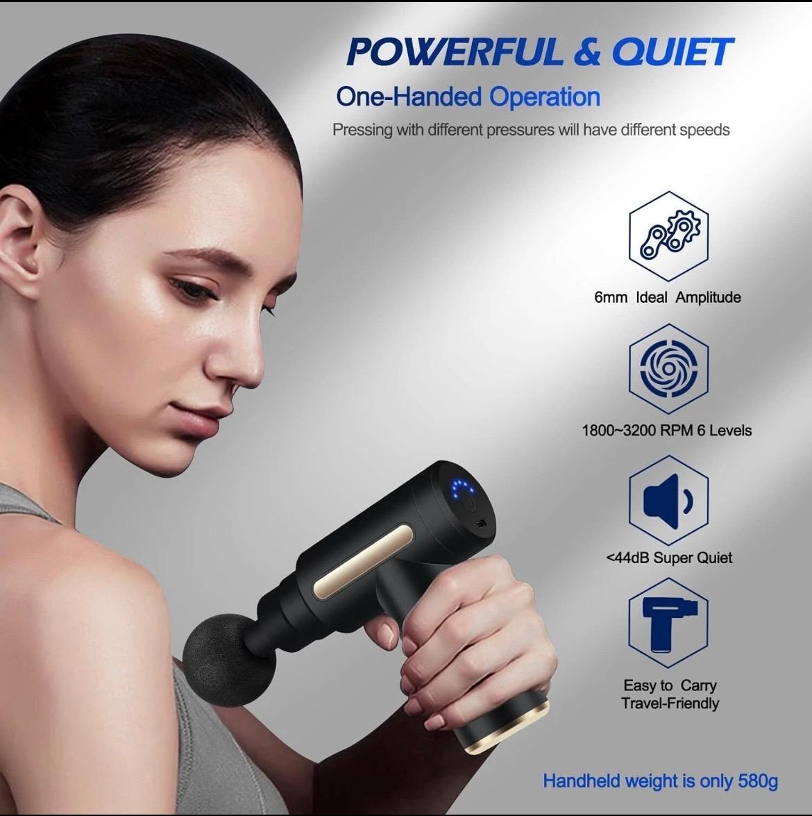Deep Tissue Mini Massage Gun With 6 Speed Digital Display & 4 Professional Interchangeable Heads - Image 3