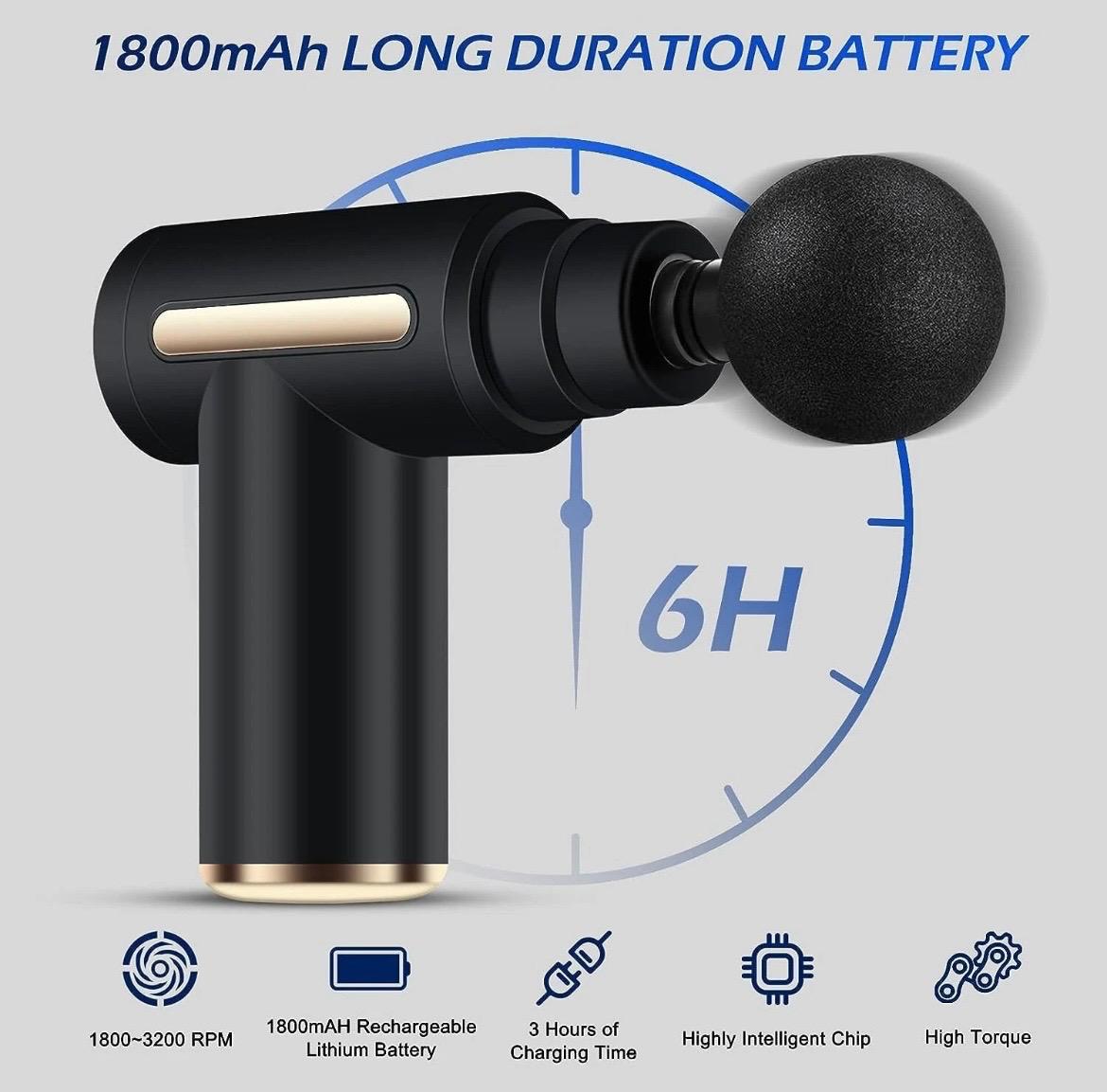 Deep Tissue Mini Massage Gun With 6 Speed Digital Display & 4 Professional Interchangeable Heads - Image 5