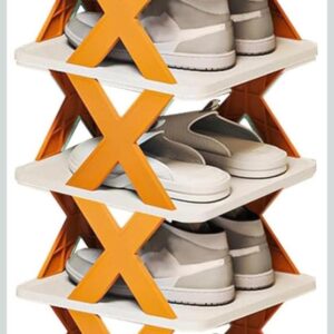 4 Tier Multi Purpose Shoe Rack Organiser - White with Orange X‑Frame Design