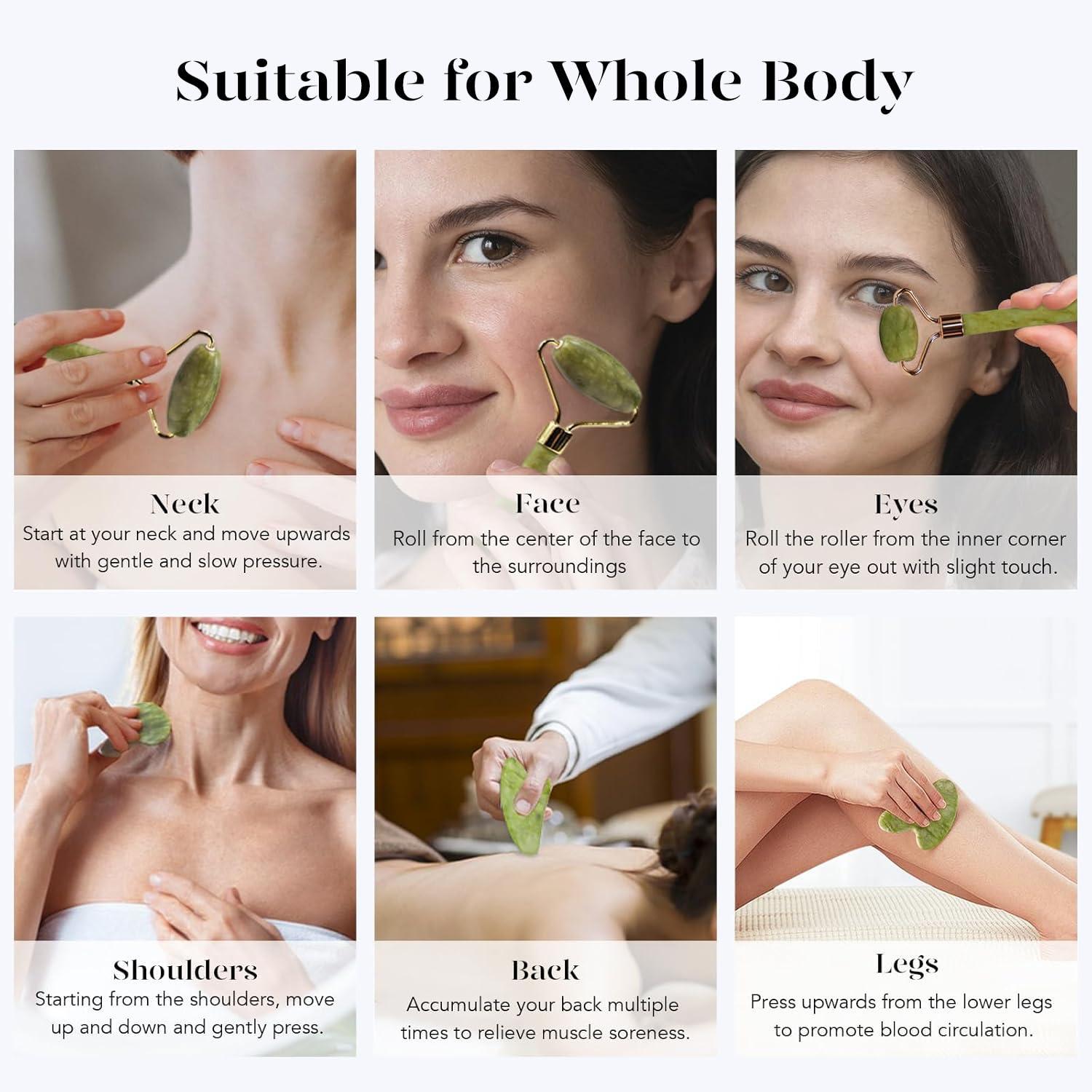 Natural Jade Facial Roller & Gua Sha Set - Image 4