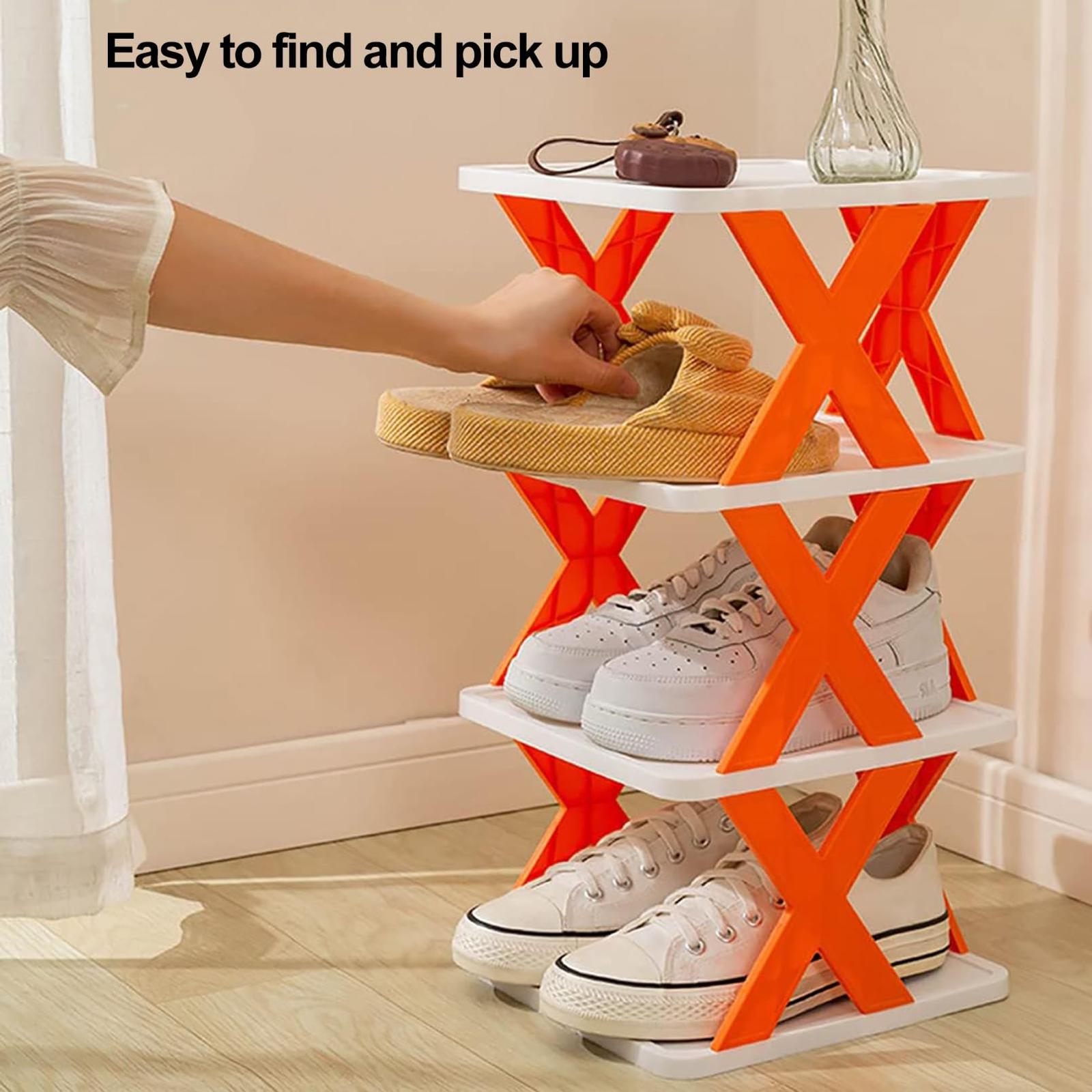 4 Tier Multi Purpose Shoe Rack Organiser - White with Orange X‑Frame Design - Image 16