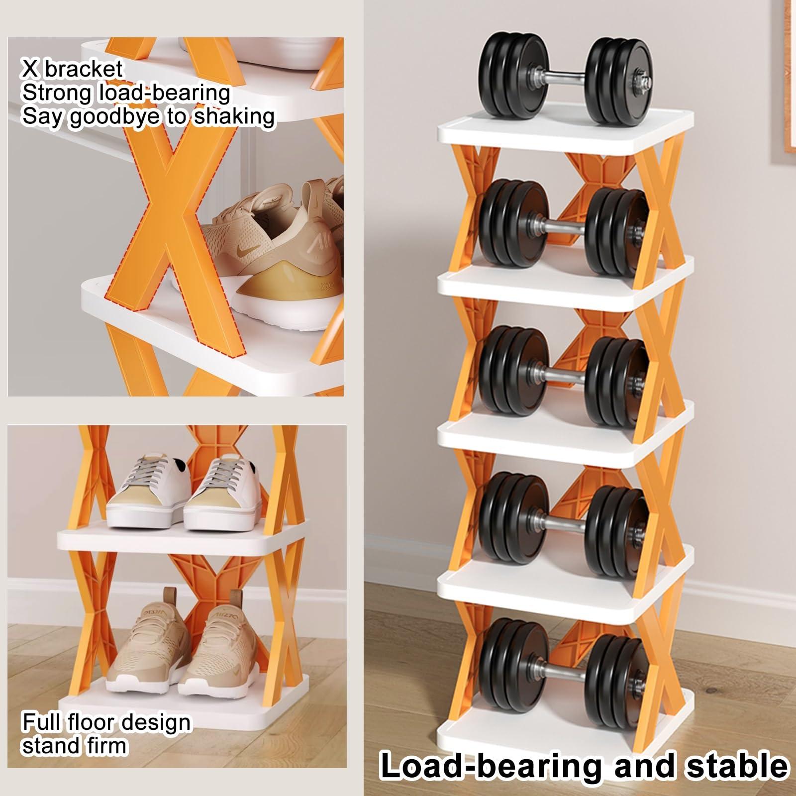 4 Tier Multi Purpose Shoe Rack Organiser - White with Orange X‑Frame Design - Image 18