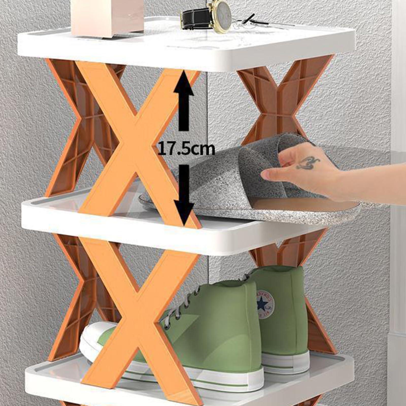 4 Tier Multi Purpose Shoe Rack Organiser - White with Orange X‑Frame Design - Image 5