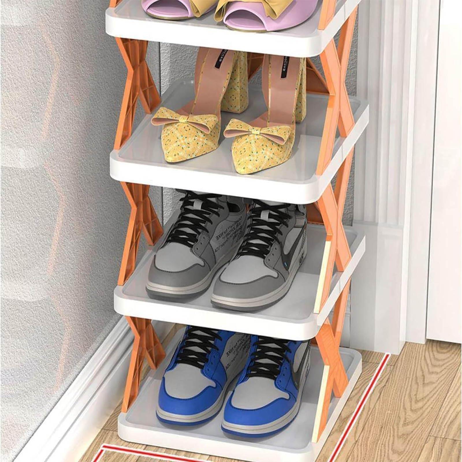 4 Tier Multi Purpose Shoe Rack Organiser - White with Orange X‑Frame Design - Image 4