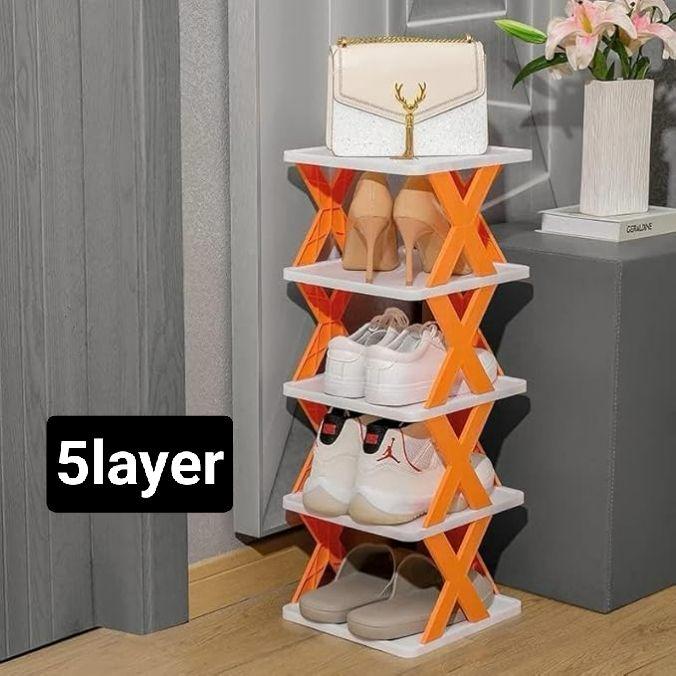 4 Tier Multi Purpose Shoe Rack Organiser - White with Orange X‑Frame Design - Image 12