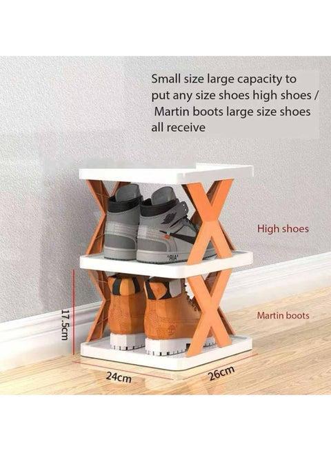 4 Tier Multi Purpose Shoe Rack Organiser - White with Orange X‑Frame Design - Image 17