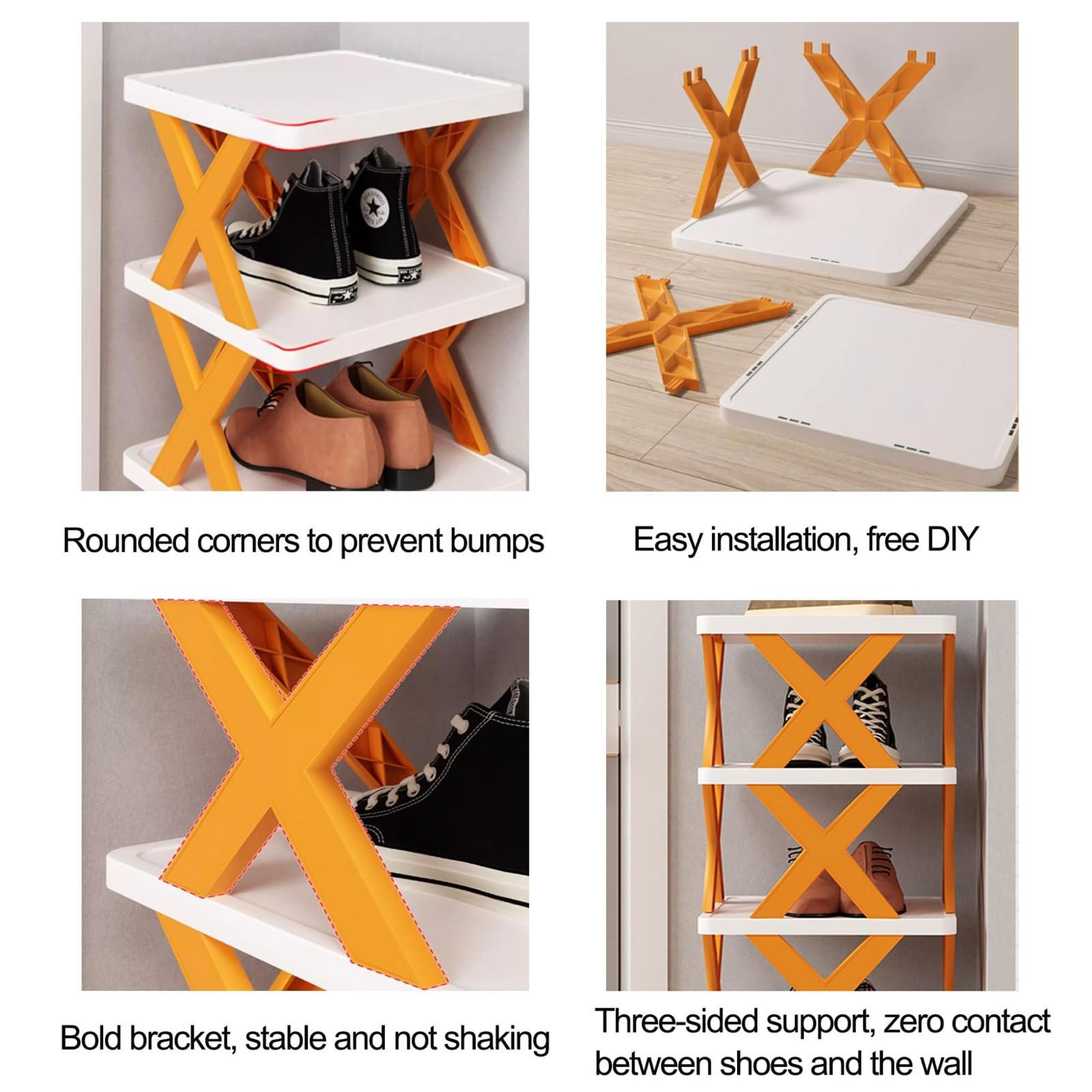 4 Tier Multi Purpose Shoe Rack Organiser - White with Orange X‑Frame Design - Image 10