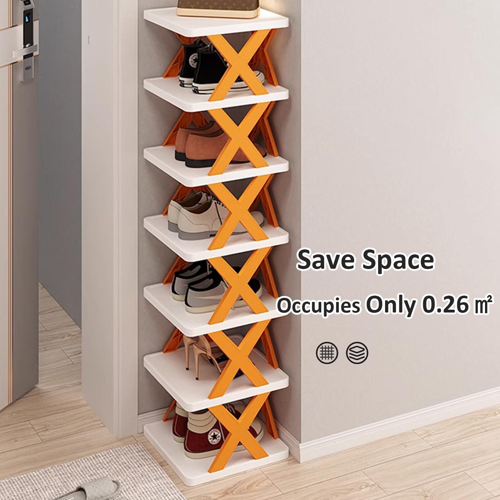 4 Tier Multi Purpose Shoe Rack Organiser - White with Orange X‑Frame Design - Image 13